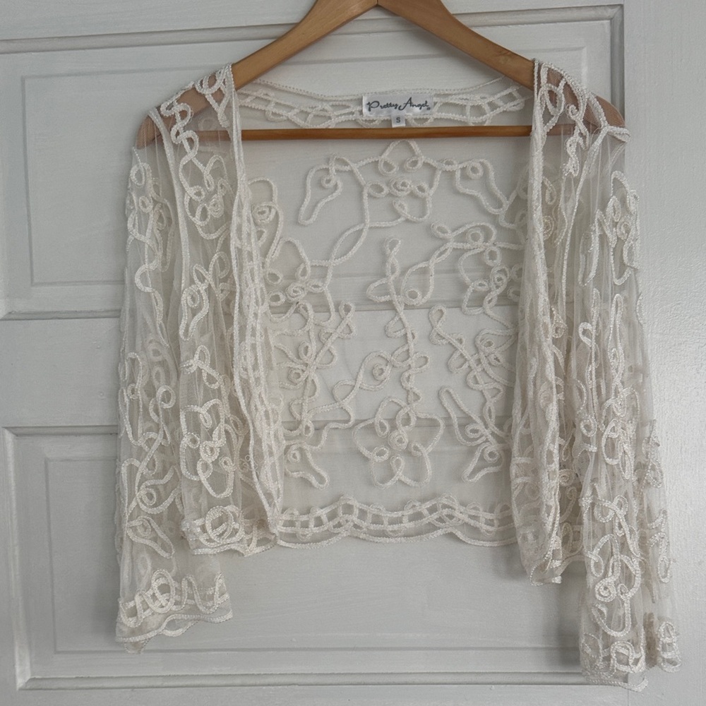 Pretty Angel Silk Blend White Lace Cardigan - Small - Like New